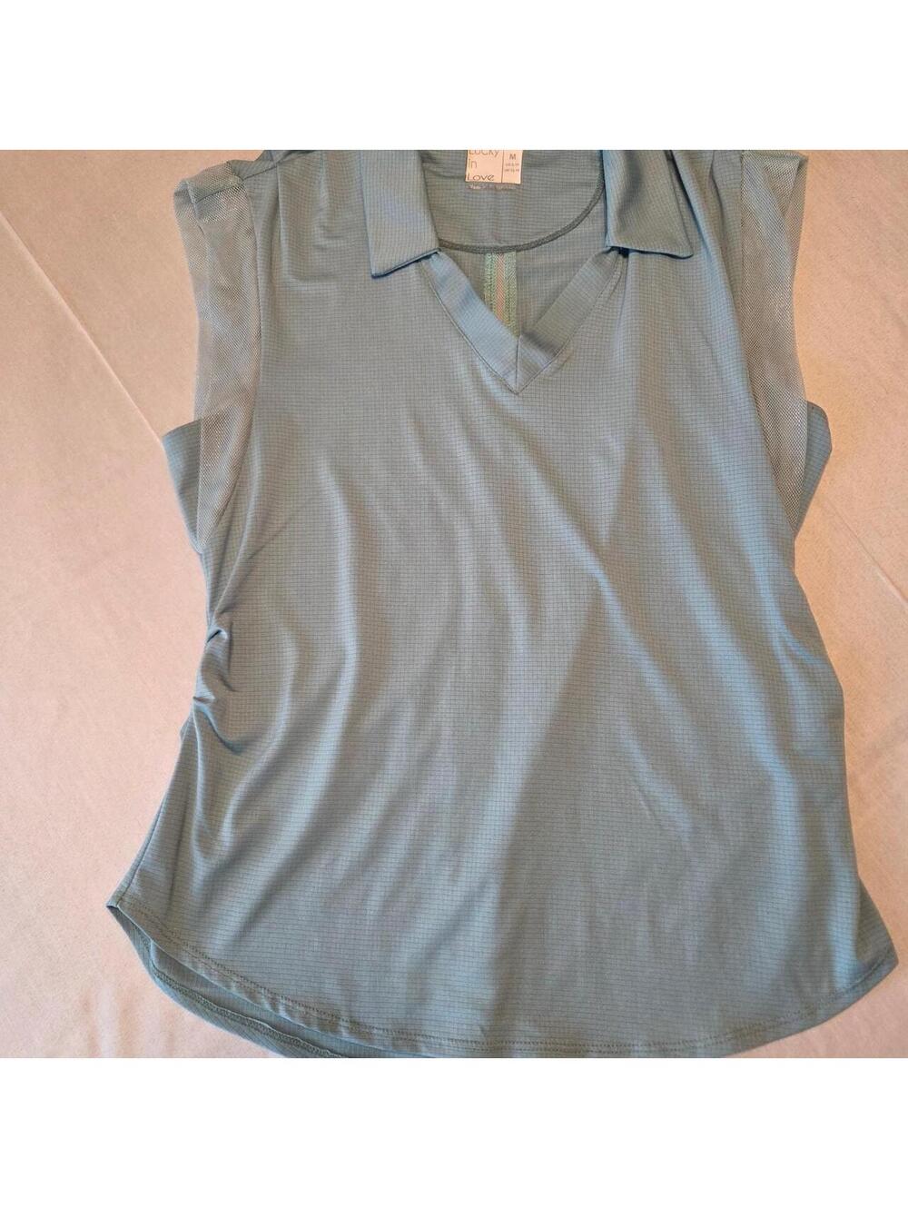 Lucky In Love Women's Blue and Gray Sleeveless Blouse, Size M, Very Good